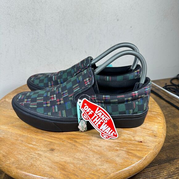Vans Comfycush Slip On‎ Plaid Green Sneaker Shoes Women’s Size 7.5 - Picture 3 of 9